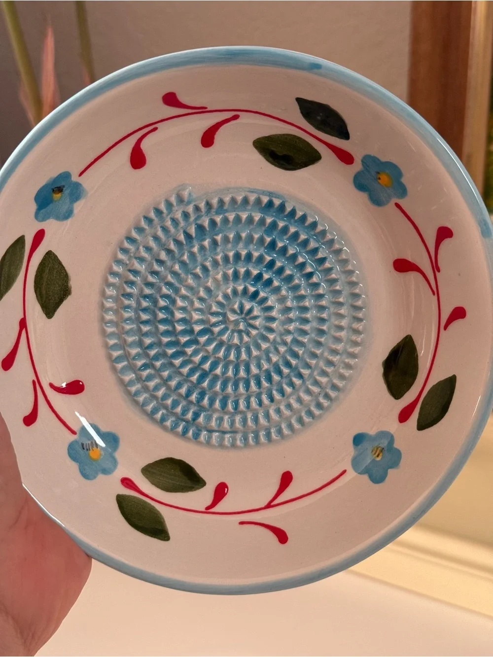 Made in Portugal Ceramic Grater Bowl Blue and White Floral